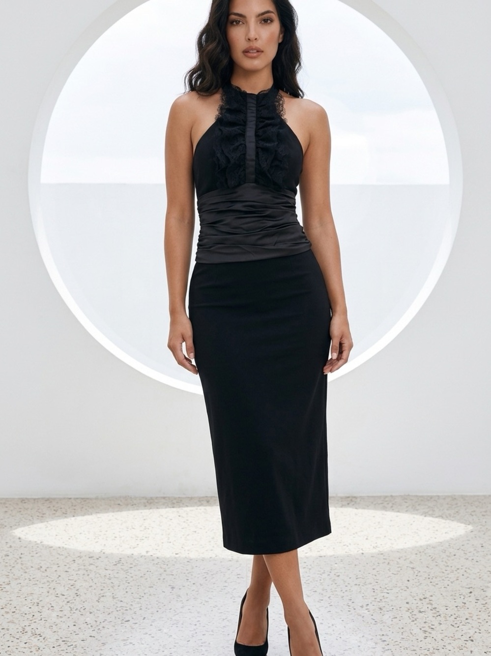 Samantha Treacy little black dress has feather ruffled front